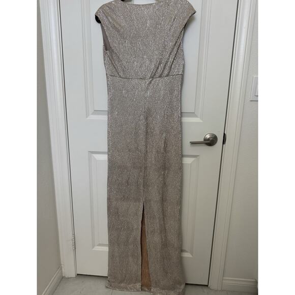 Chaps Evening Gown Metallic Champagne Gold Crinkle Size 10 Textured - Picture 11 of 11